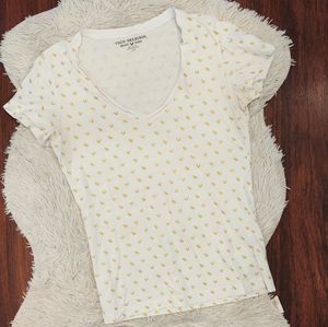 True Religion Gold Logo Print Short Sleeve V-neck T-shirt